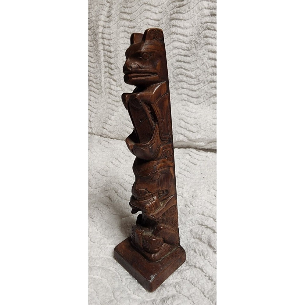 VINTAGE Hand Carved Wooden Tiki Totem Pole 7" Tall marked 7 & VguC - Picture 2 of 7